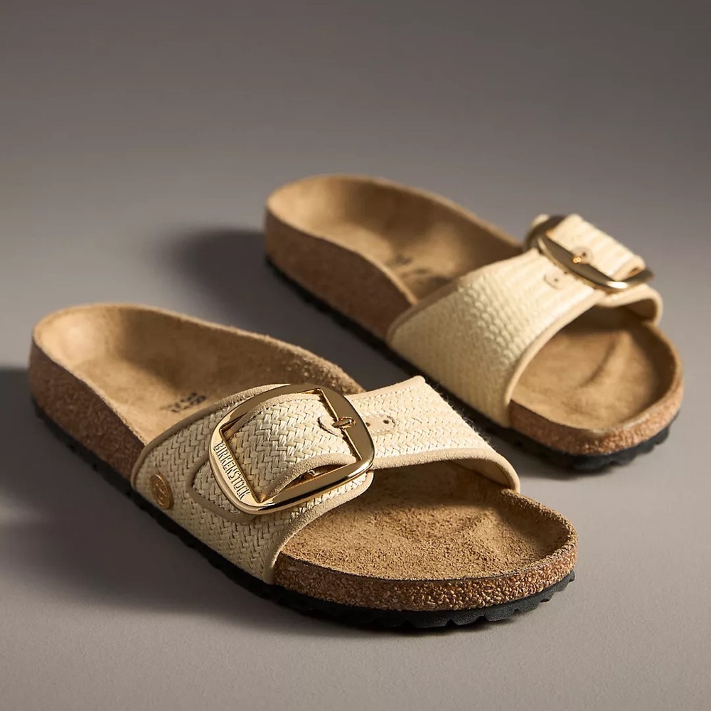 Birkenstock Madrid Big Buckle Raffia Sandals